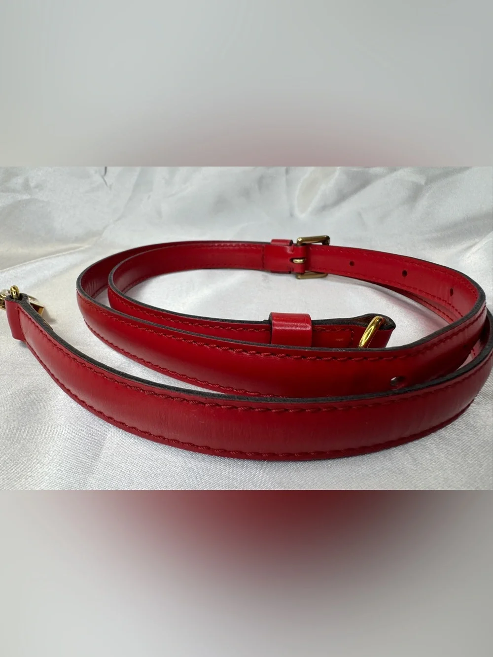 Louis Vuitton Red Leather Adjustable Strap with Gold Hardware